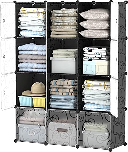 GREENSTELL Closet Organizer, 12-Cube Storage Organizer with Rubber Mallet,  Portable Closet Storage Shelves, Clothing Storage for Kids, Closet