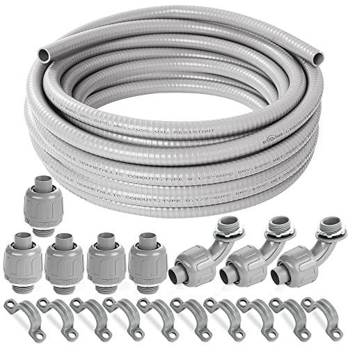 1inch 100ft Electrical Conduit Kit,with 5 Straight and 3 Angle Fittings  Included,Flexible Non Metallic Liquid Tight Electrical Conduit(1 Dia, 100