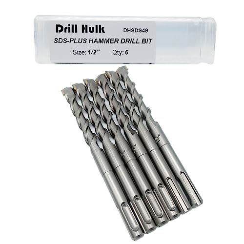 1/2-Inch Carbide-Tipped SDS-Plus Rotary Hammer Drill Bit for Concrete, Brick, Stone, Pack of 6