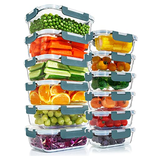 12 Packs Meal Prep Containers Set with Airtight Glass Lids