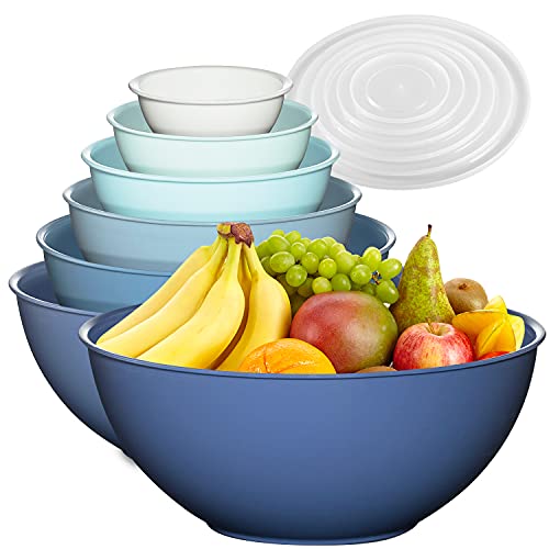 Cook with Color Plastic Mixing Bowls with Lids - 12 Piece Nesting Bowls Set  includes 6 Prep Bowls and 6 Lids, Microwave Safe Mixing Bowl Set (Blue  Ombre) 