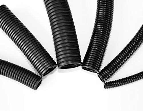 1" Wire Loom Non-Slit Polyethylene Corrugated Flexible Innerduct Conduit - 25FT - Black