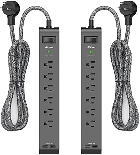 12FT Long Power Strip Surge Protector (2 Pack)