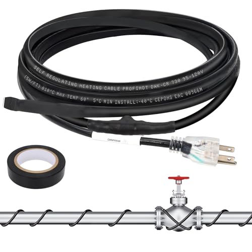 TOPDURE Intelligent Heat Tape for Water Pipe Freeze  Protection,Self-Regulating Heating Cable for Metal and Plastic Water Pipes,  Built-in Thermostat