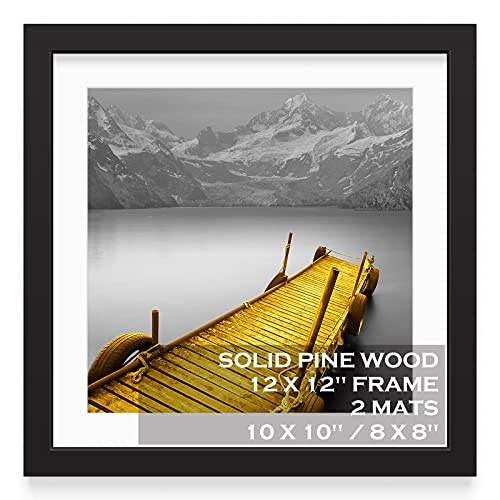 Tiblue 12x12 Square Black Wood Picture Frame with Mats - Wall/Tabletop Display