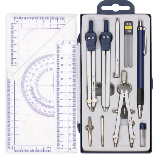 13-Piece Geometry Set with Metal Compass and Protractors