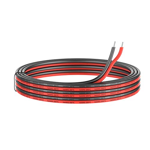 14awg Silicone Electrical Wire 2 Conductor Parallel Wire line 50ft [Black 25ft Red 25ft] 14 Gauge Soft and Flexible Hook Up Oxygen Free Strands Tinned Copper Wire