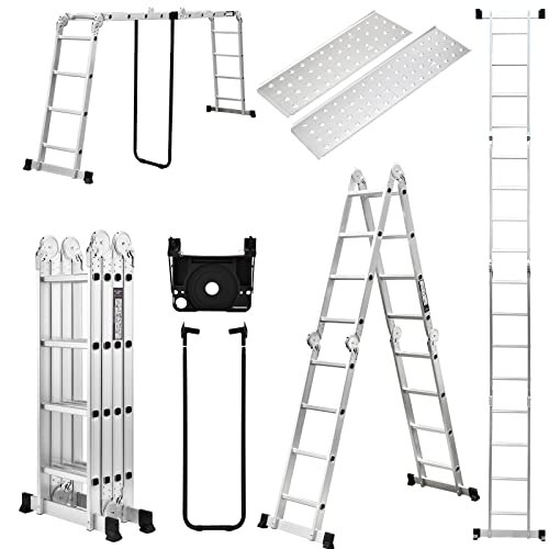 15.5FT Aluminum Extension Ladder with Tool Tray