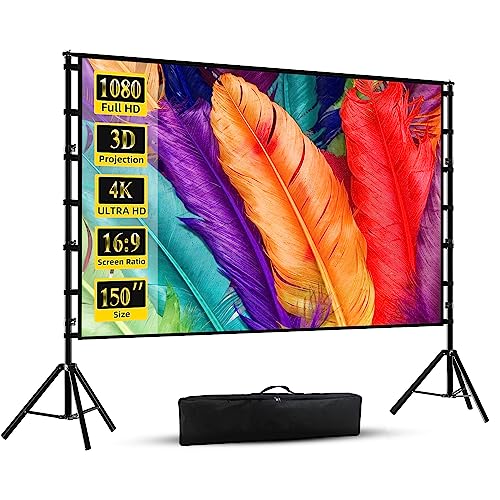 Wootfairy 150" Portable 4K HD 16:9 Projector Screen with Stand & Carry Bag