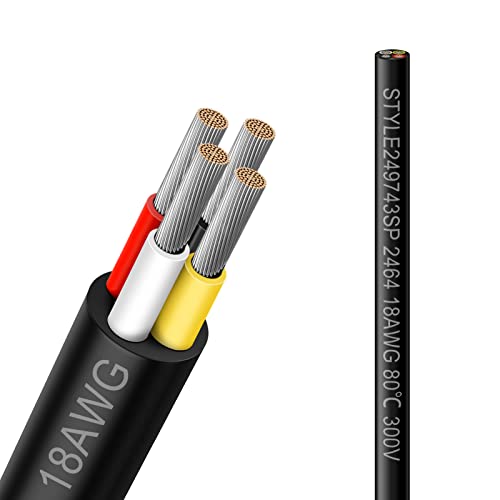 18AWG 4 Wire Cable, 32.8FT Black PVC Cord