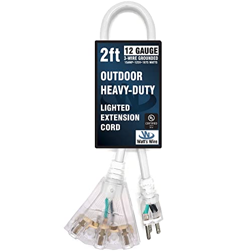 Watt's Wire 2ft Heavy Duty 12-Gauge Lighted 3-Outlet Extension Cord