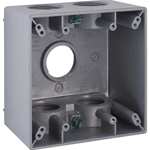 2-Gang Weatherproof Deep Box, Five 1 in. Threaded Outlets, Gray (5389-0)