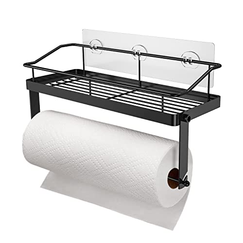 2-in-1 Wall Mounted Black Paper Towel Holder Shelf