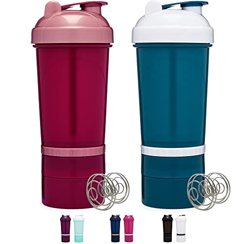 2 Pack Nutritional Protein Shaker Bottles 16oz Mixing Cups BPA Free Blue