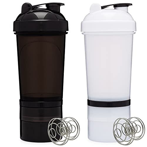 [2 Pack] 20-oz Shaker Bottle with Attachable Storage Compartments