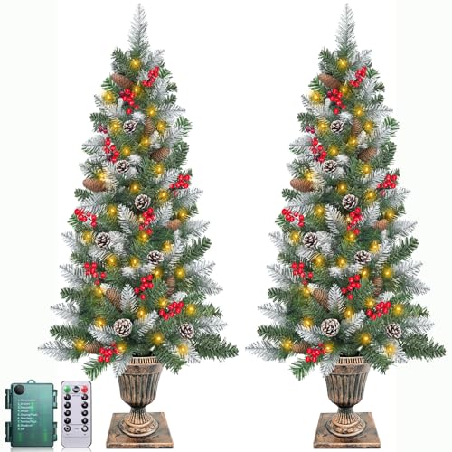 Alupssuc 4ft Prelit Artificial Christmas Tree Mini Entrances Tree with Colored LED Lights and Timer by Remote Control and Batteries Operated for