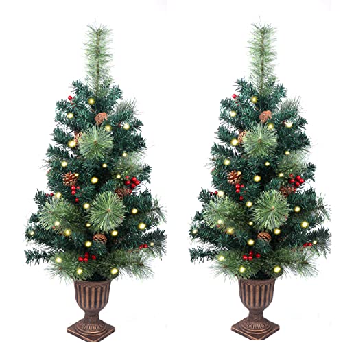 2 Pack Christmas Entrance Tree with Ornaments and Lights