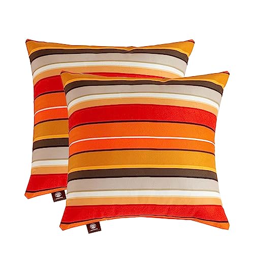 2-Pack Decorative Throw Pillow (With Cover and Inserts) 16"x16" Soft Pillow with Washable Covers, Microfiber Filling, for Indoor/Outdoor Use, Home Decor, Living Room Couch, Bed, Orange and Red Stripes