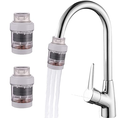 2 Pack Faucet Water Filter, Faucet Mount Filters Purifier Kitchen Tap Filtration Activated Carbon Removes Chlorine Fluoride Heavy Metals Hard Water for Home Kitchen Bathroom(White)