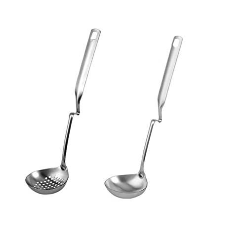 Stainless Steel Hot Pot Slotted Soup Ladle Spoon Set with S Shaped Handle