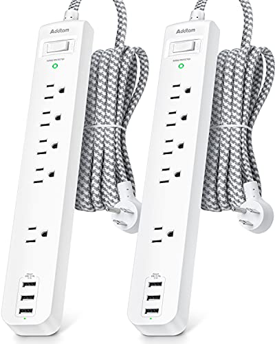2 Pack Power Strip Surge Protector - 5 Outlets 3 USB Charging Ports