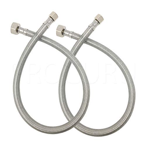 2-Pack PROCURU 24" Stainless Steel Braided Faucet Hose Connector