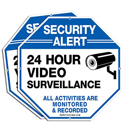 2-Pack Video Surveillance Signs, 12 x 12 Inches .040 Aluminum Security Warning Metal Reflective Signs, Indoor Or Outdoor Use for Home Business CCTV Security Camera, UV Protected & Waterproof