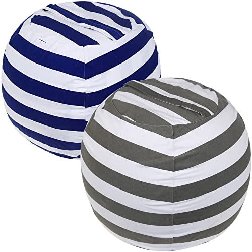DEELF OUTLET 24" Stuffed Animal Storage Beanbag - Grey/Blue/White Stripes