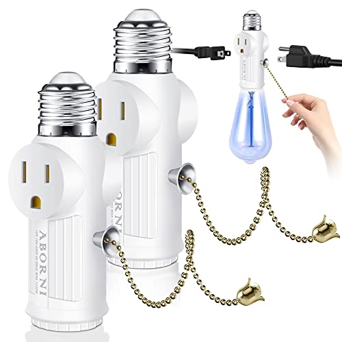 2 PCS ABORNI 3 Prong Light Socket to Plug Adapter with Pull Chain