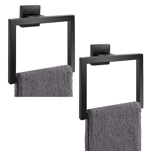 Matte Black Square Towel Ring: Modern Bathroom Holder