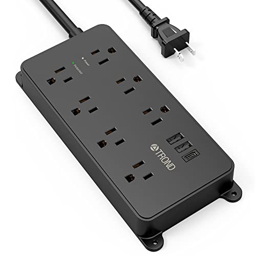 2 Prong Power Strip - TROND 2 Prong to 3 Prong Adapter with 7 Widely-Spaced AC Outlets & 3 USB Ports (1 USB C), 5ft Extension Cord, Wall Mountable 1700J Surge Protector for Non-Grounded Plug, Black