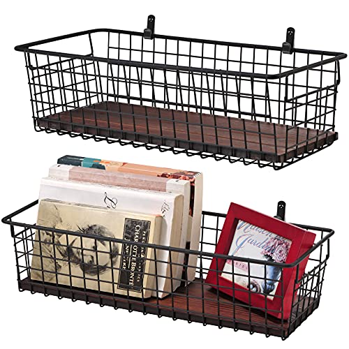 2 Set Portable Metal Farmhouse Wall Decor Storage Organizer Basket Bin