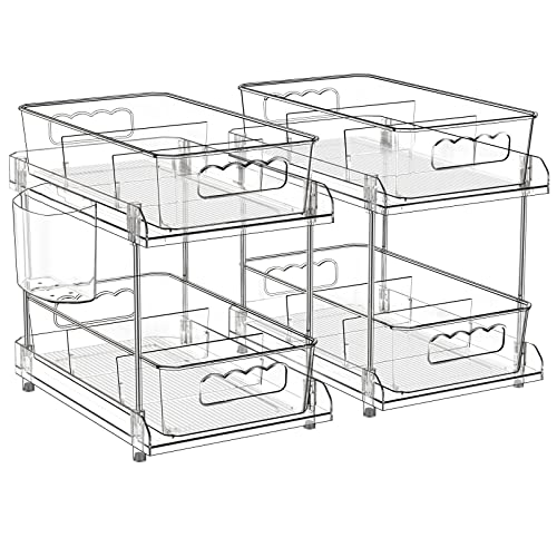Delamu 2 Sets of 3-Tier Bathroom Under Sink Organizers and Storage,  Multi-Purpose Stackable Pantry Organization and Storage, Pull Out Clear  Kitchen