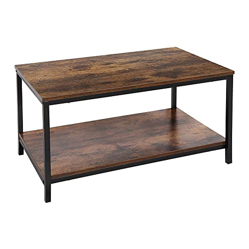 2-Tier Industrial Coffee Table with Storage Shelf