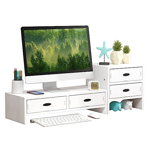 2-Tier Monitor Stand with Drawers and Storage