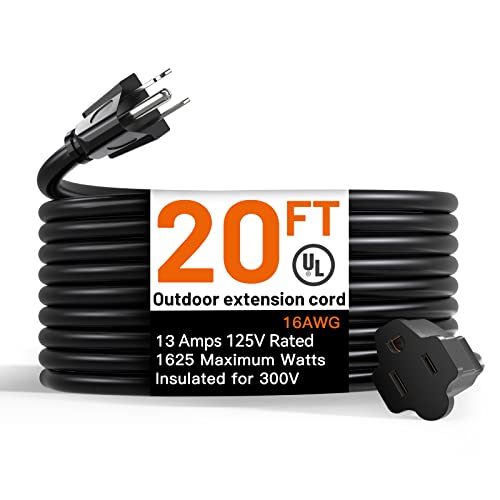 Addlon 20-Ft Waterproof Outdoor Extension Cord - All Weather, UL Listed
