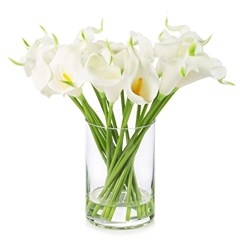 20 Pieces Artificial Real Touch Lilies Flower Arrangement in Glass Vase