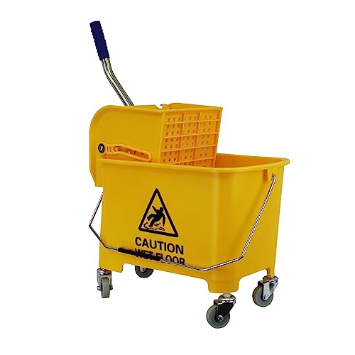 Janitorial Rolling Mop Bucket with Wringer - 20L Capacity