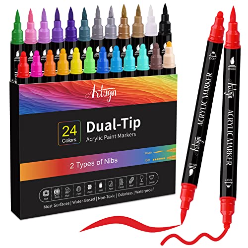 24 Colors Acrylic Paint Pens - Dual Tip Design for Unlimited Creativity