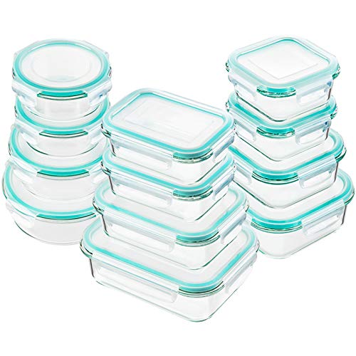  KOMUEE 24 Pieces Glass Food Storage Containers Set,Glass Meal  Prep Set with Lids-Stackable Airtight lids,BPA Free,Freezer to Oven  Safe,Gray: Home & Kitchen