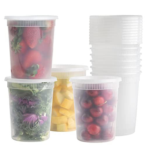 Pinnacle Mercantile Plastic Containers with Screw on Lids 16 oz Quart Hot  or Cold Freezable Food Ice Cream Jars White BPA