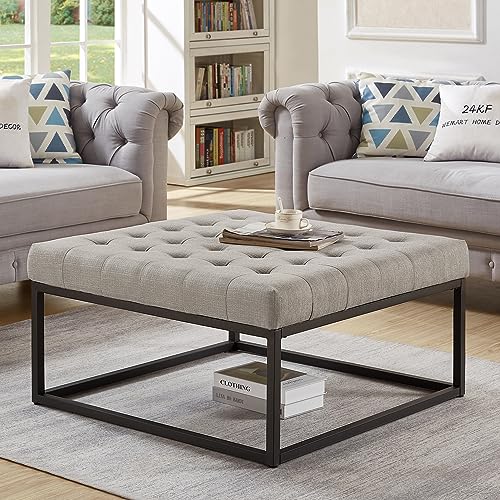 24KF Upholstered Tufted Coffee Table with Linen Padded Seat