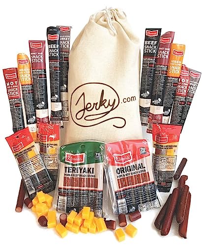 26pc Jerky Variety Pack of Beef, Pork, Turkey & Ham Snack Sticks - Meat and Cheese Gift Set