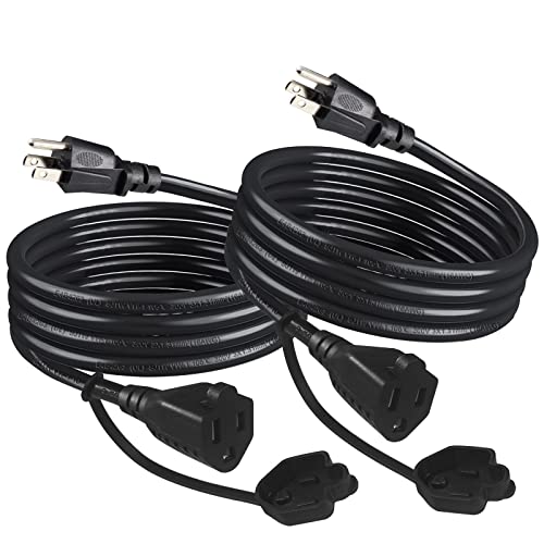 [2PACK] 3FT Black Outdoor Extension Cord