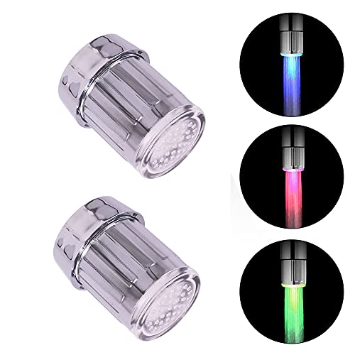 2Pcs 3-Color Temperature Sensitive Gradient LED Water Faucet Light Water Stream Color Changing Faucet Tap Sink Faucet for Kitchen and Bathroom