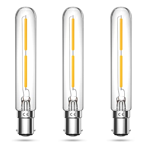 2W BA15D LED Bulb Warm White Dimmable, T6.5 LED Filament Tube Bulb, 120V Double Contact Bayonet Base Clear Appliance Bulb (20W Replacement), LED T6.5 Tubular Exit Sign Light 2700K, 3 Pack