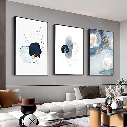 Blue, White & Grey Framed Abstract Canvas Art for Living Room