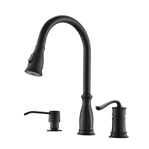 Matte Black 3-Hole Kitchen Faucet with Pull-Down Sprayer
