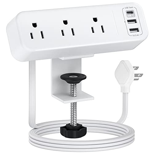 3 Outlet Desk Clamp Power Strip with USB C