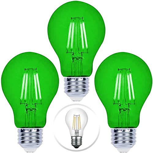 Bluex Bulbs 3 Pack A19 Filament LED Green Light Bulbs - 8W 75W Equivalent